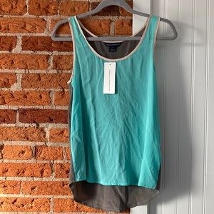 NWT French Connection 💯 silk tank top turquoise and gray w peach accents